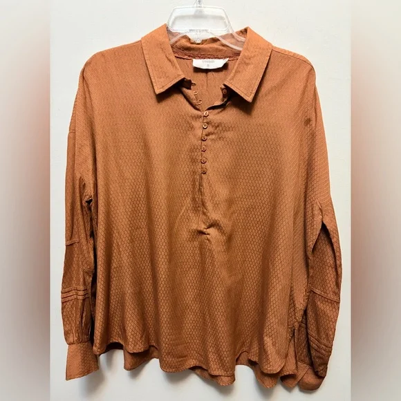 CREAM Oversized Viscose Balloon Sleeved Brown Blouse - Picture 2 of 7